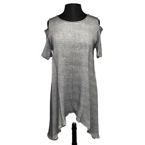 NWT‎ Comfy USA Cold Shoulder Top Dress Sz Small Gray Lagenlook Artsy Made in USA